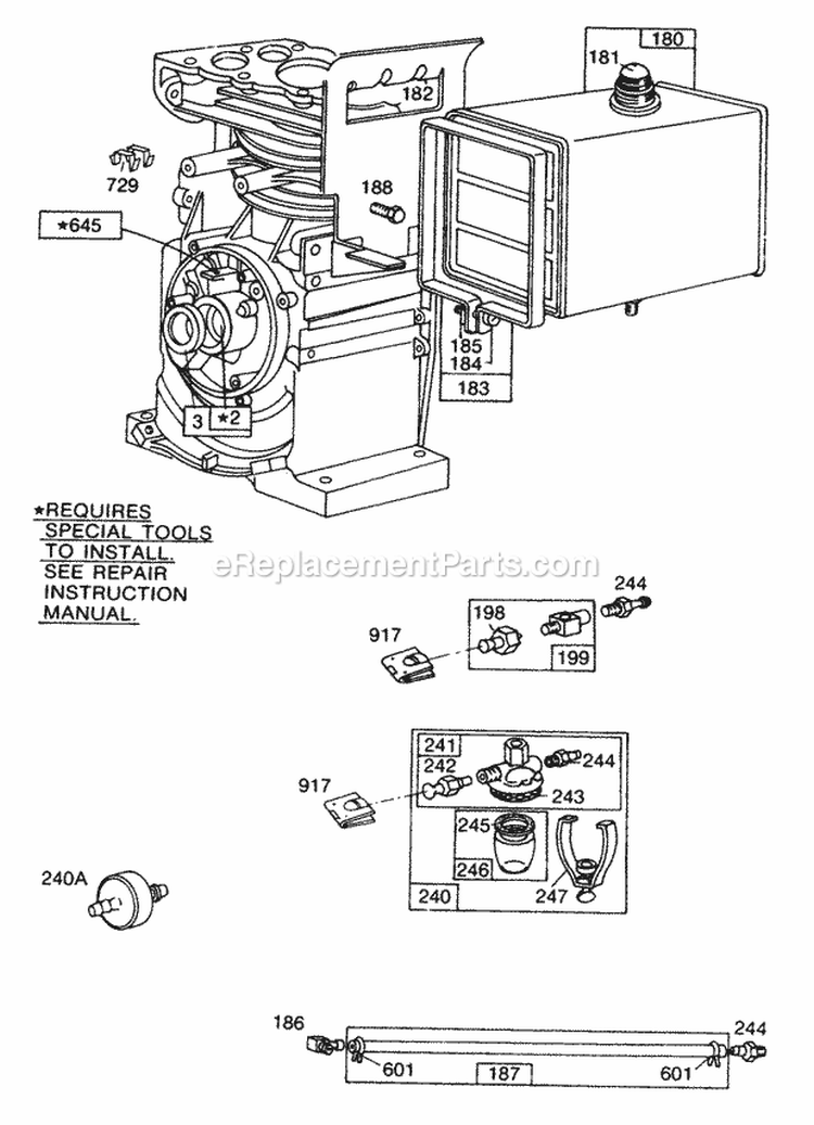 Fuel Tank Assembly Diagram and Parts List for 170402-1730-99  Briggs and Stratton Engine